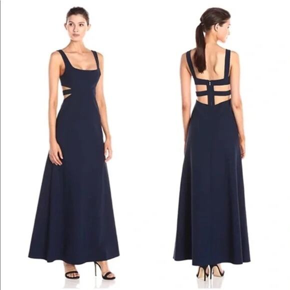 Jill Jill Stuart Navy Blue Cut-Out Gown Maxi Dress Size 2 A-Line Tank Straps - Picture 1 of 15